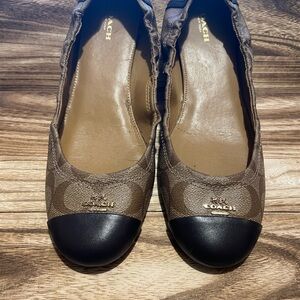 Coach Brown Signature Canvas Ballet Flats with Brown Cap Toe
